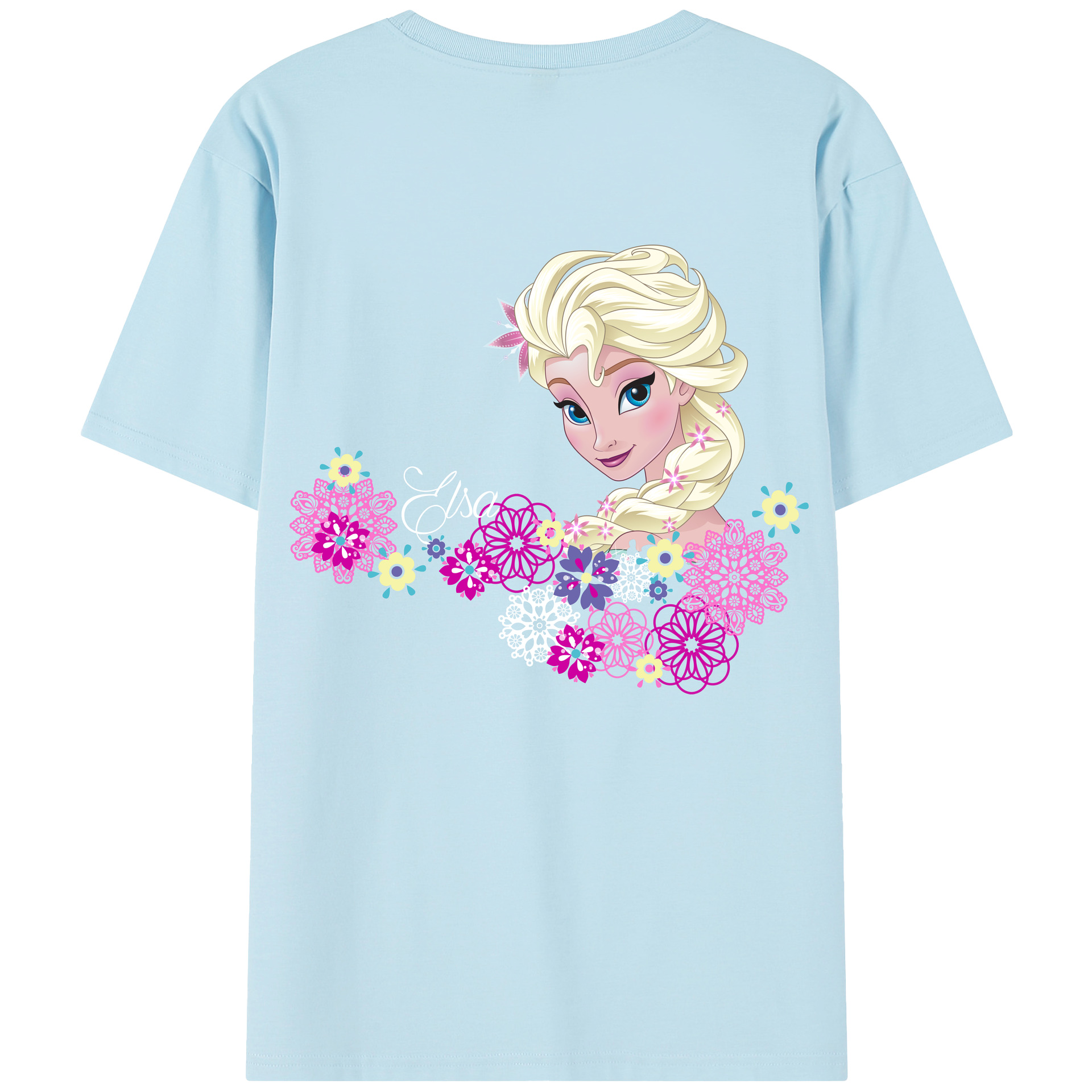 （画像用） アナと雪の女王 アンナ エルサ Frozen Anna Elsa 綿100％半袖Tシャツ（背面プリント）